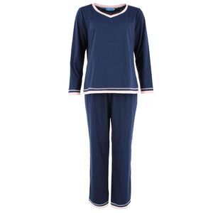 CTM Women's Cotton Blend Long Sleeve V-Neck Pajama Set